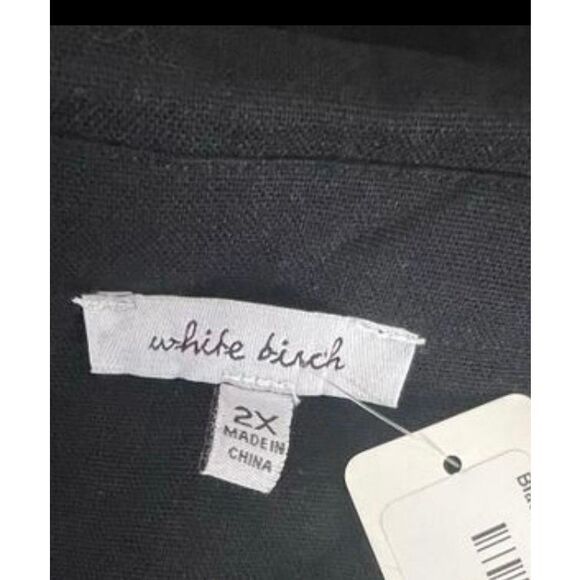 White Birch Solid Black Linen Blend Romper Plus Size 2X Elastic-Waist Collared - Picture 8 of 12